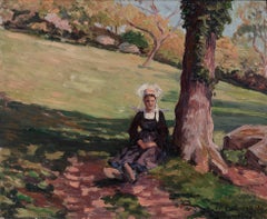 Antique Bretonne sous un Arbre by LUDOVIC RODO PISSARRO - Post Impressionist painting