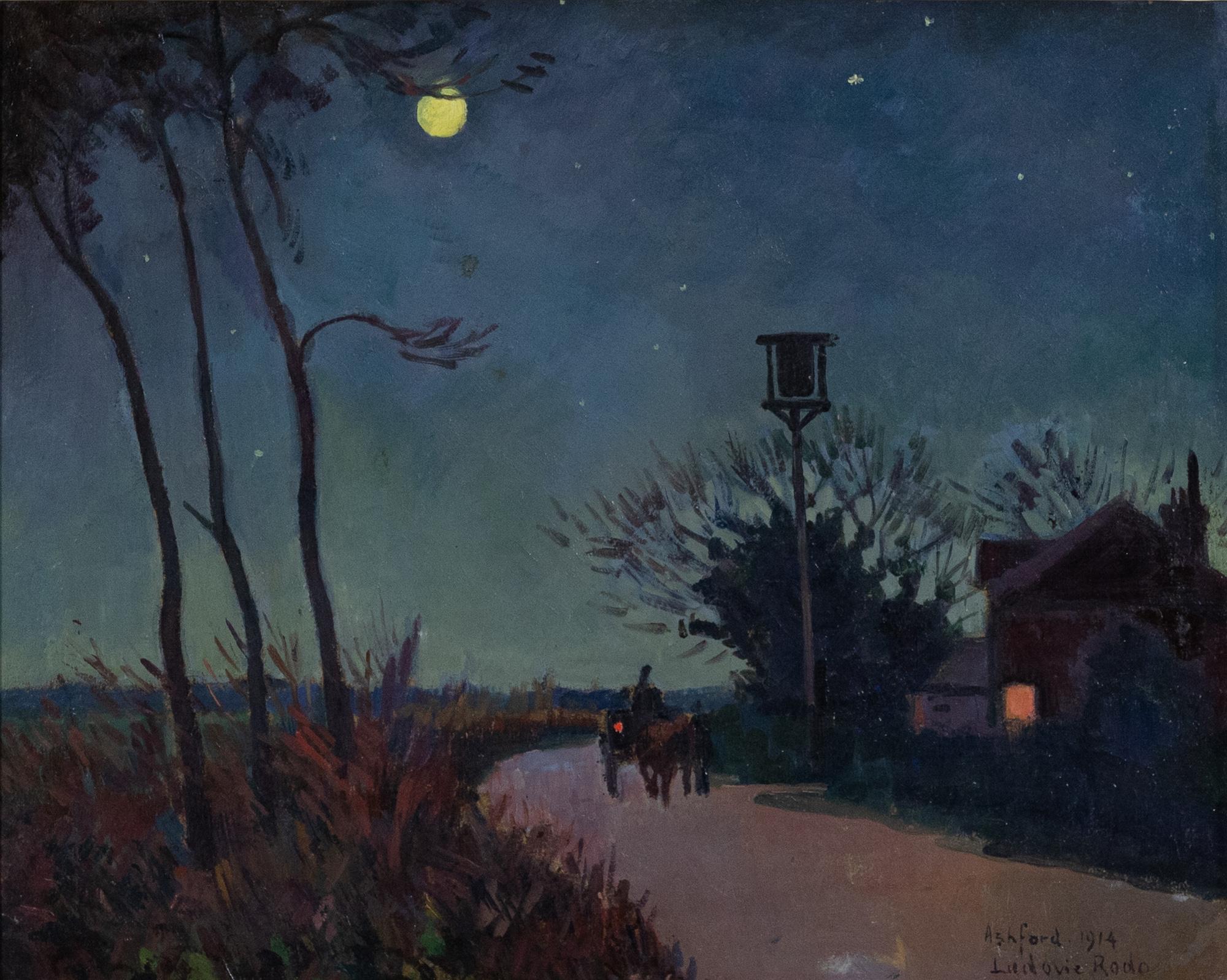 Calèche sur le chemin d'Ashford le soir by Ludovic-Rodo Pissarro - Oil painting