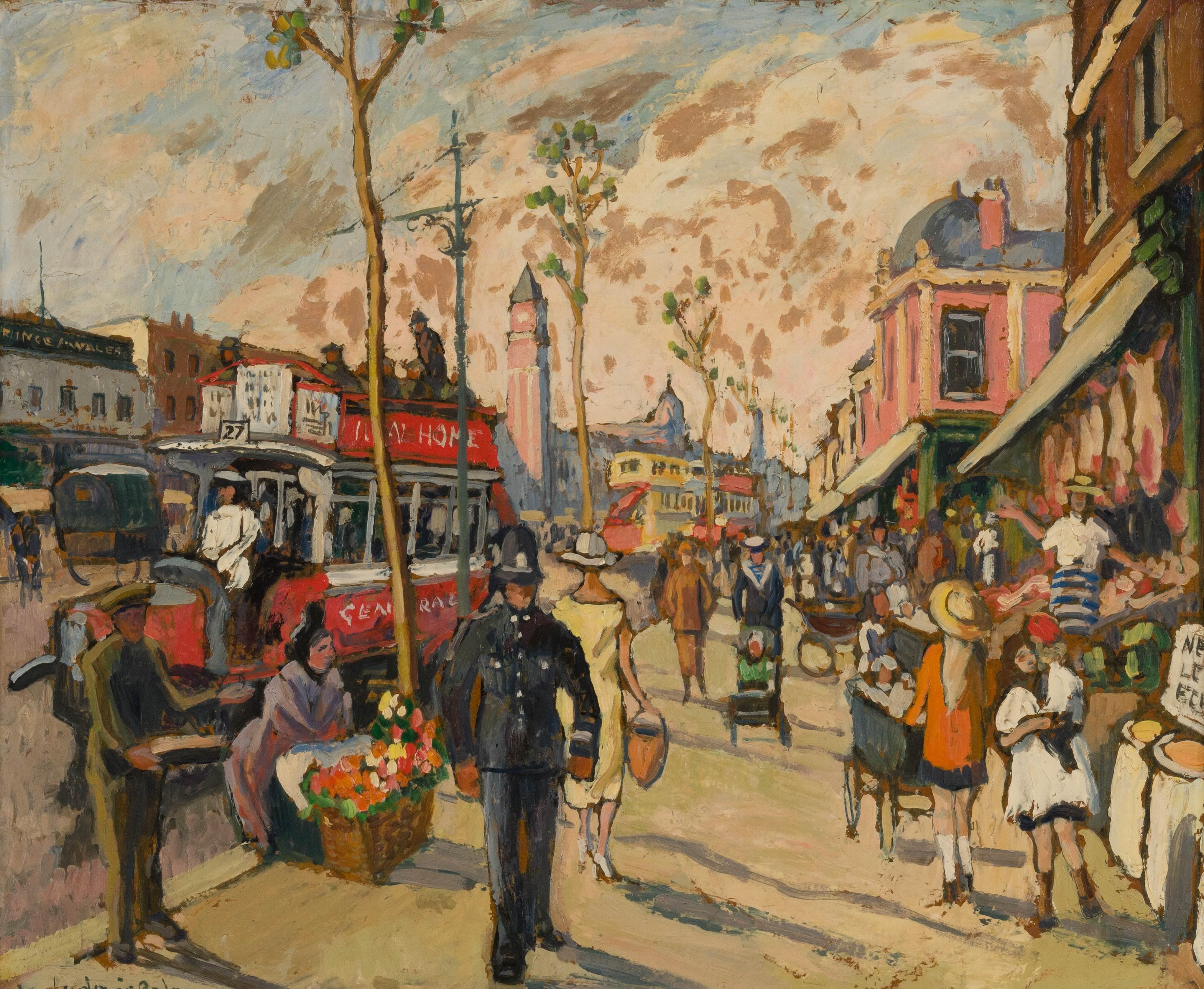 Chiswick High Road, Londres par Ludovic-Rodo Pissarro - Peinture à l'huile, scène londonienne