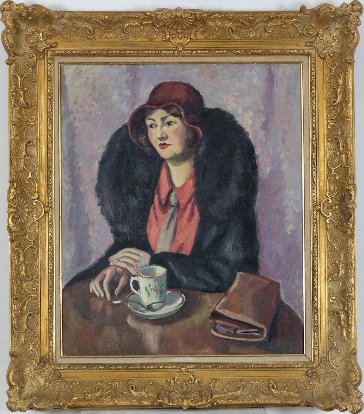 Femme la cravatte de Ludovic-Rodo Pissarro - Peinture de portrait en vente 1