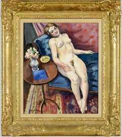 Nu au canapé bleu di Ludovic-Rodo Pissarro - Pittura di nudo
