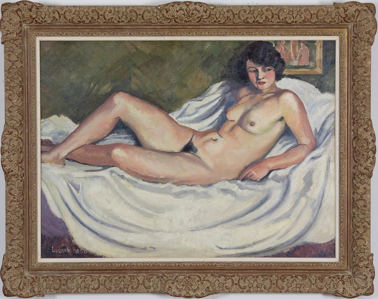 Nude oil painting by Ludovic Rodo Pissarro titled 'La Brune au Tableau de Nu' - Painting by Ludovic-Rodo Pissarro