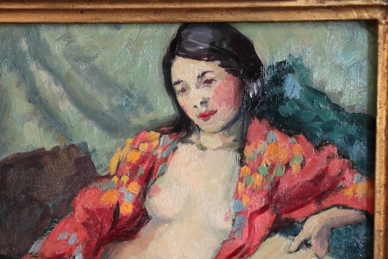 Nude on Bed - Post-Impressionist Oil, Woman in Interior by Ludovic-Rodo Pissarro 2