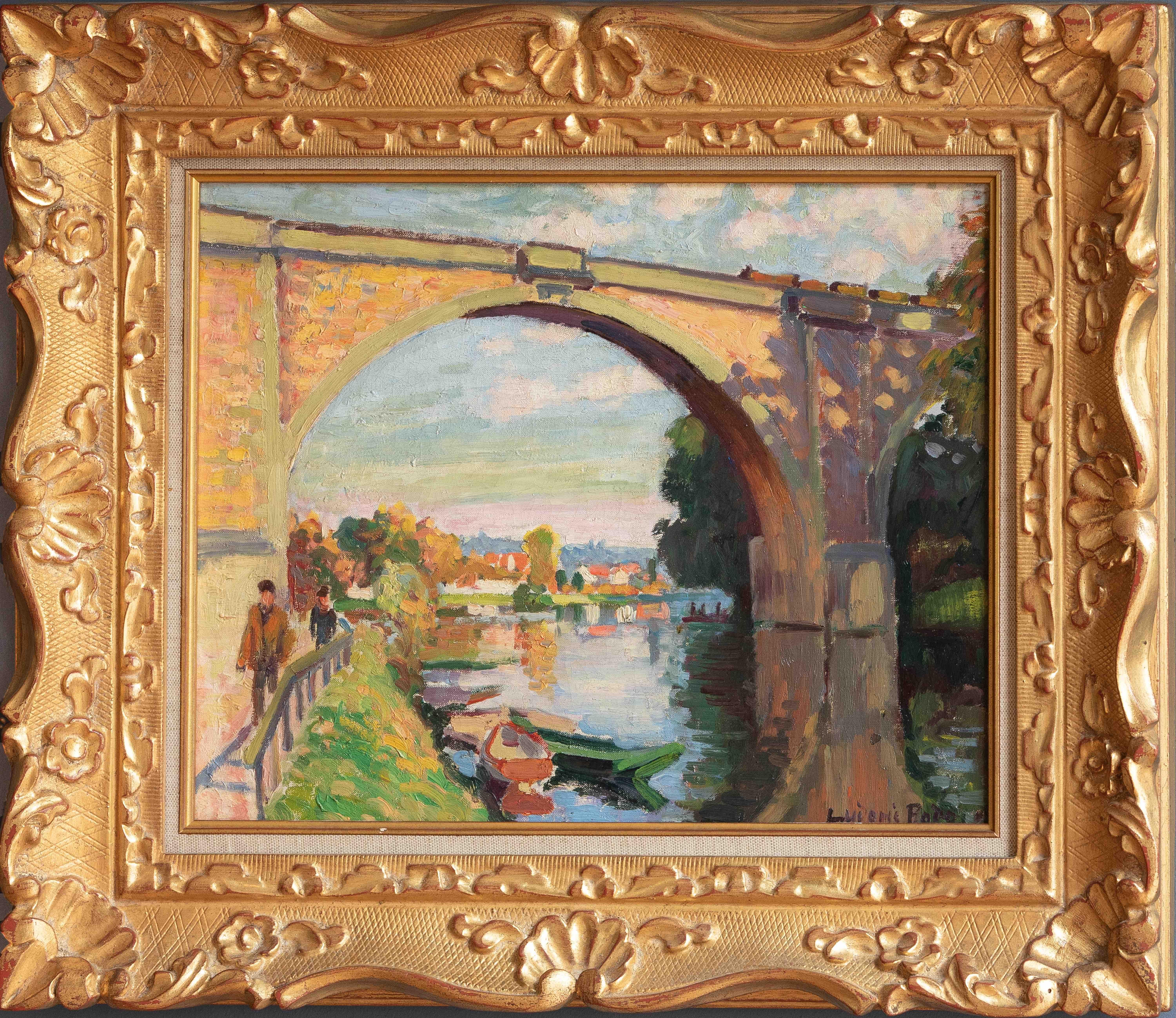 Railroad Bridge over the Marne at Joinville by Ludovic-Rodo Pissarro - Painting For Sale 1