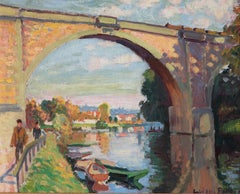 Antique Railroad Bridge over the Marne at Joinville by Ludovic-Rodo Pissarro - Painting