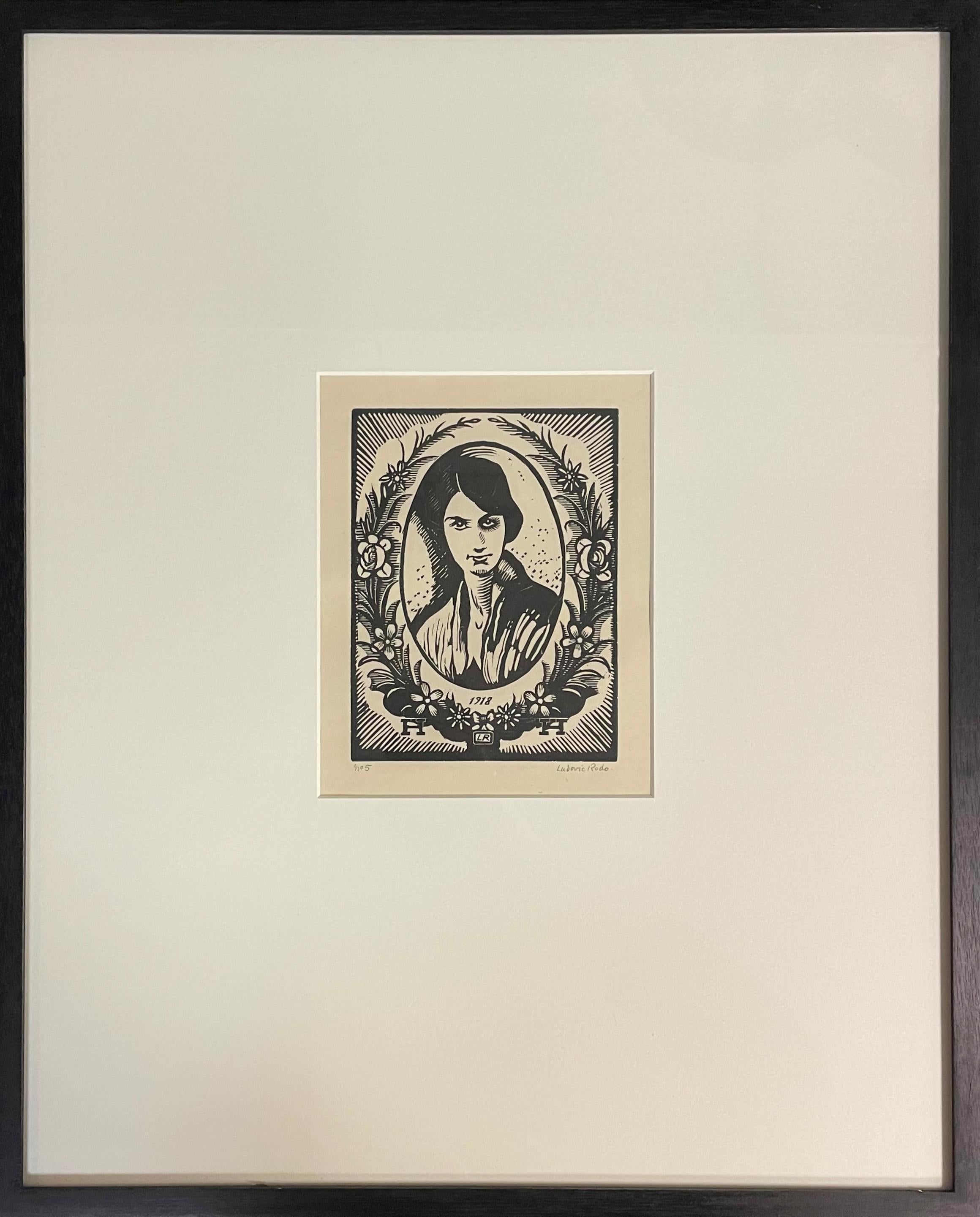 Ritratto ovale di Ludovic-Rodo Pissarro - Incisione su legno in vendita 1