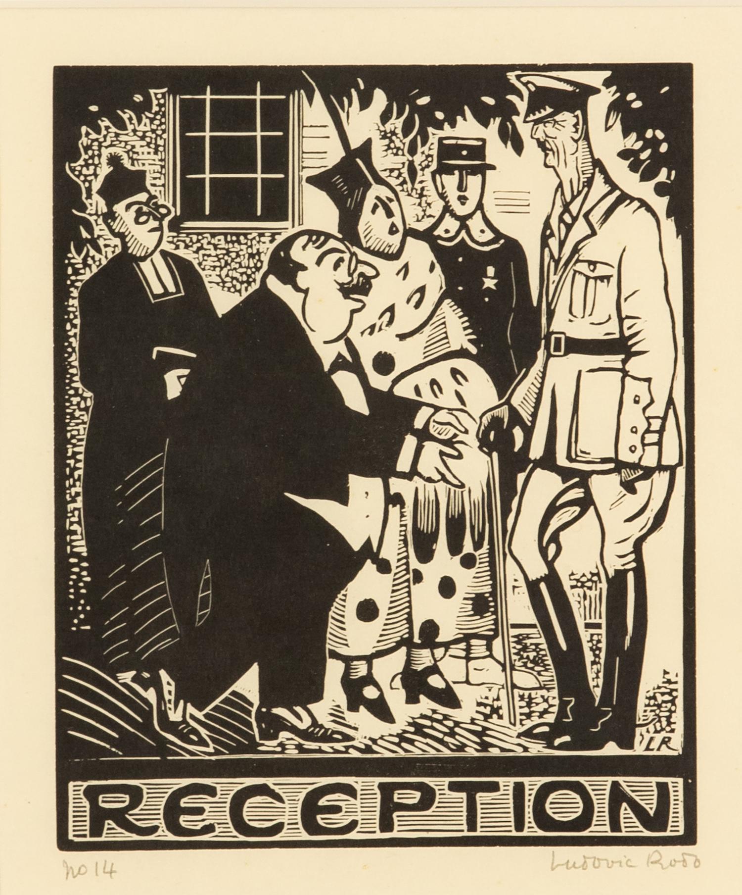 Recepción de Ludovic-Rodo Pissarro (1878-1952)
Grabado en madera
14 x 11,5 cm (5 ¹/₂ x 4 ¹/₂ pulgadas)
Iniciales y título en la placa
Firmado abajo a la derecha, Ludovic Rodo y numerado abajo a la izquierda, 14

Biografía del
