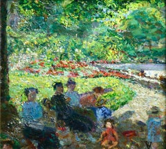 "Figures in the Park" Vallee C.19th French Impressionist Figures in Landscape