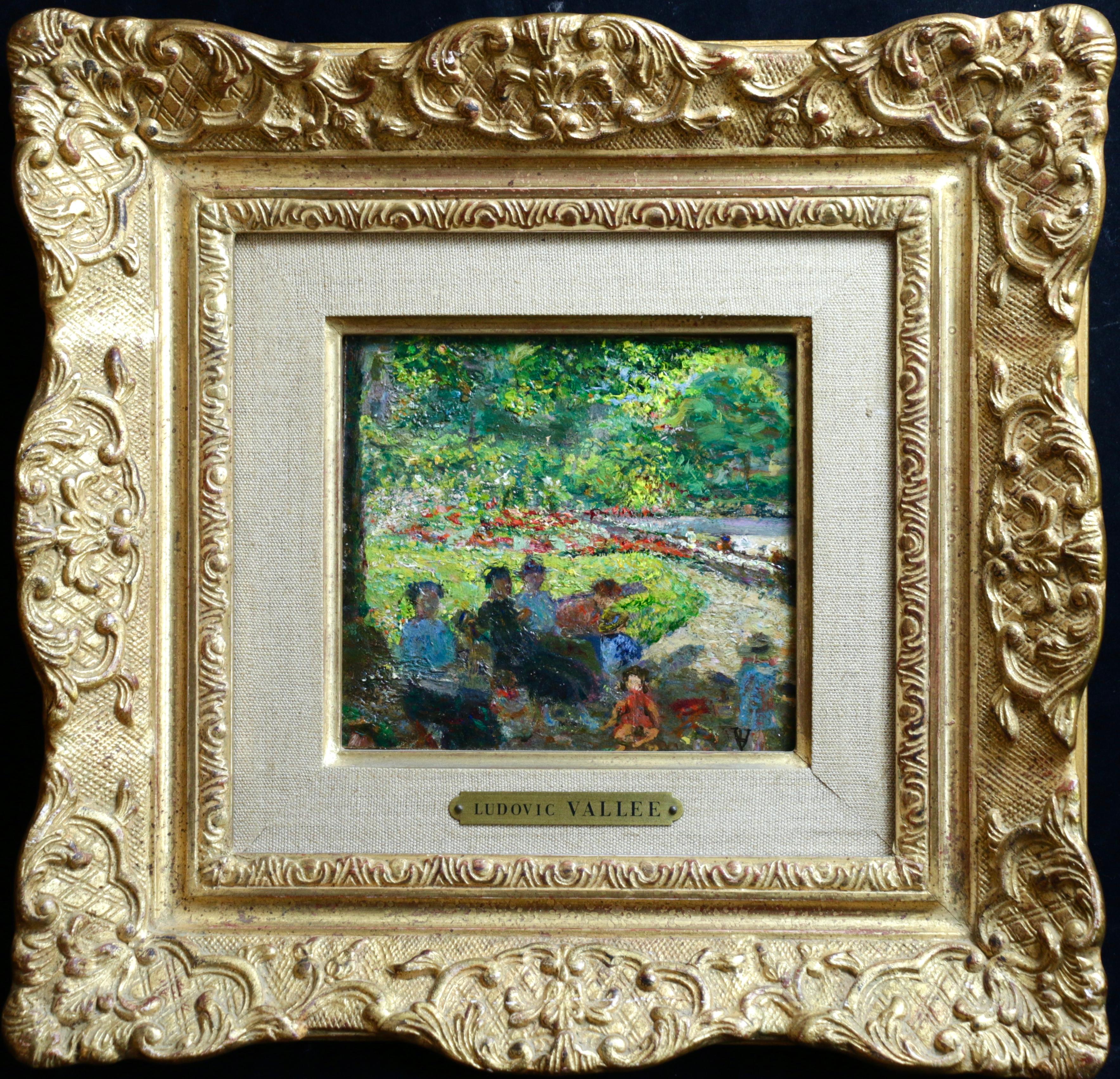 Ludovic Vallée Figurative Painting - "Figures in the Park" Vallee C.19th French Impressionist Figures in Landscape