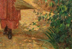 Le jardin en ete - Impressionist Figures in Landscape Oil by Ludovic Vallee