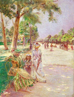 Tuileries Garden - Impressionist Oil, Figures in Landscape by Ludovic Vallee