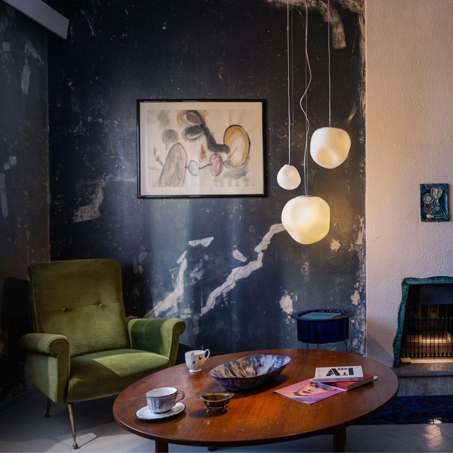 Ludovica & Palomba 'Hoba' Blown Glass Suspension Lamp for Foscarini

Perfectly imperfect, 'Hoba' is the result from years of blown glass research by design team Ludovica and Roberto Palomba. This anti-geometric collection will feature small