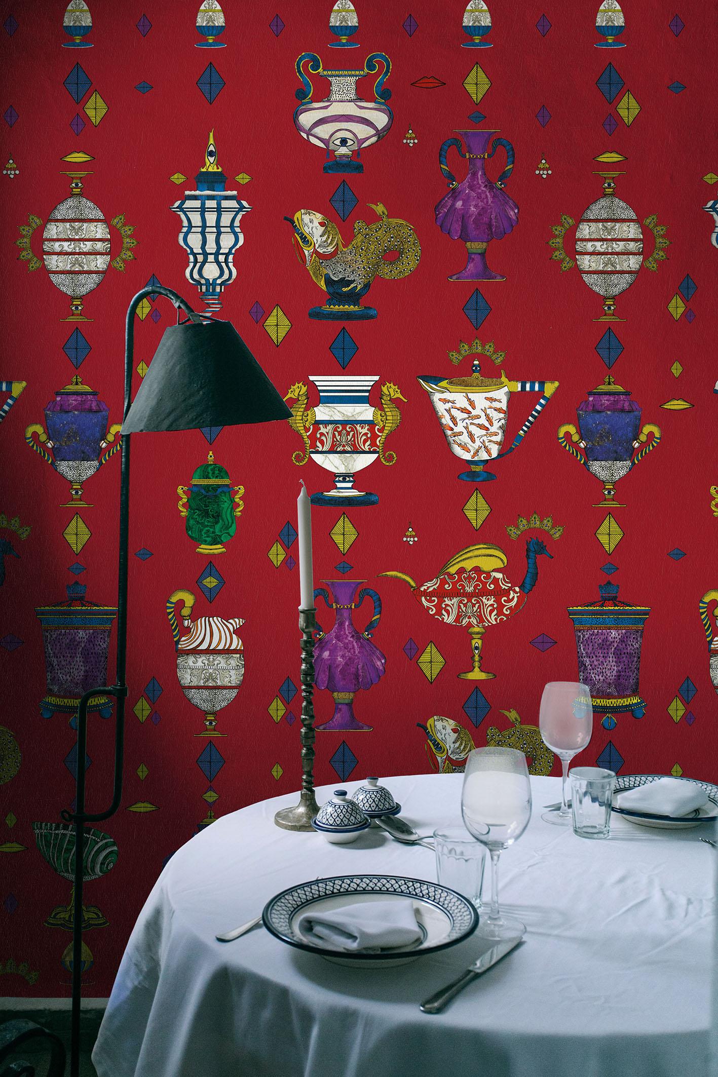 Ludovica Rosso Nobile Wallpaper, Racconti Collection In New Condition For Sale In Firenze, IT