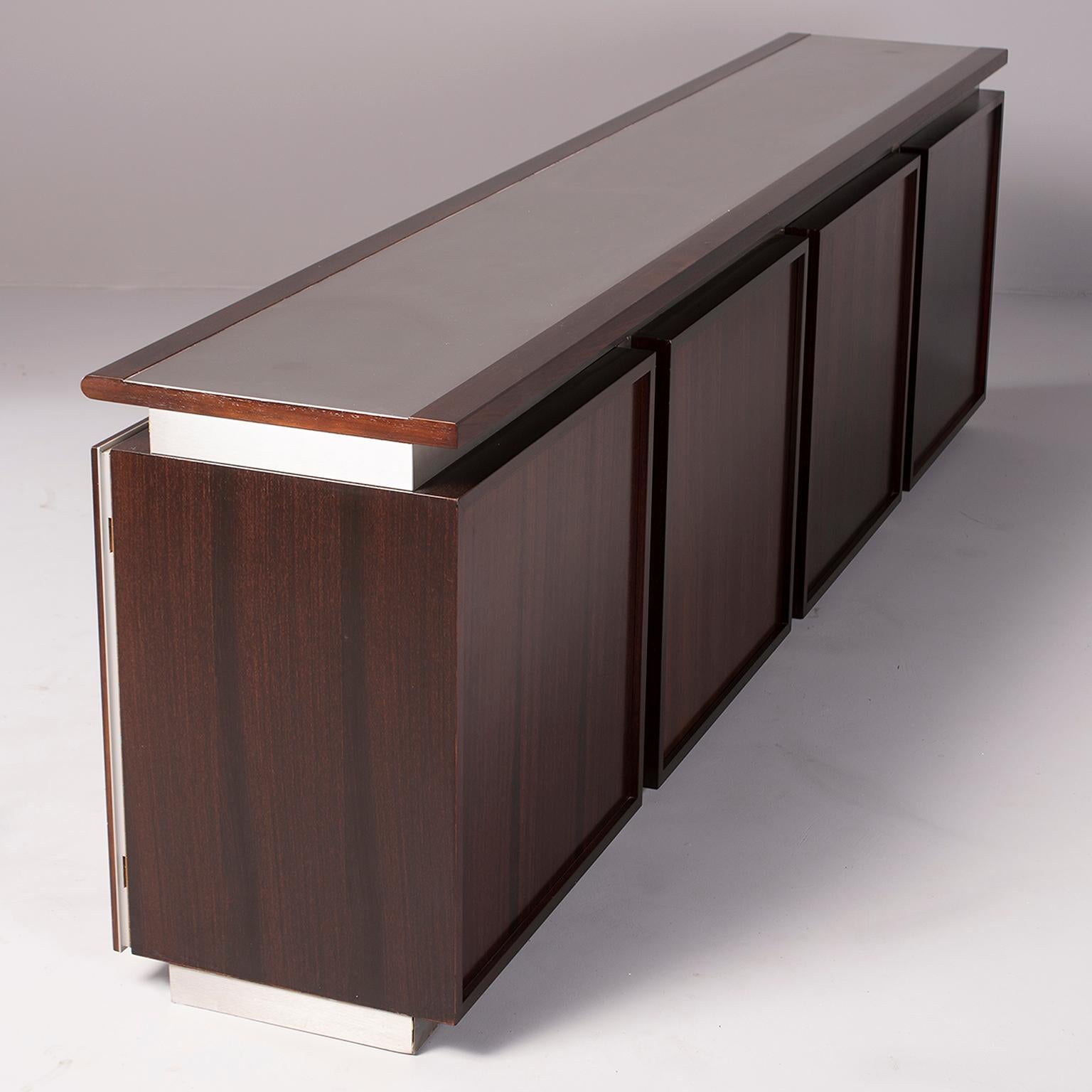 Ludovico Acerbis Midcentury Rosewood and Stainless Steel Sideboard 5