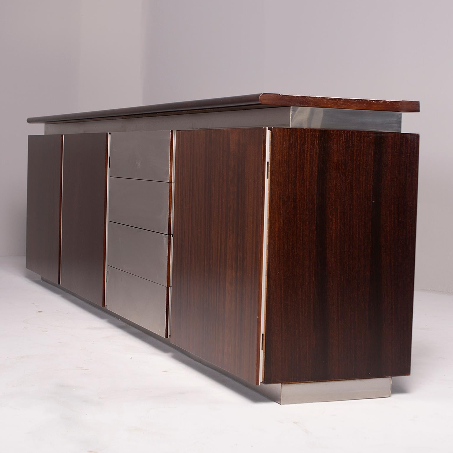 Ludovico Acerbis Midcentury Rosewood and Stainless Steel Sideboard 11