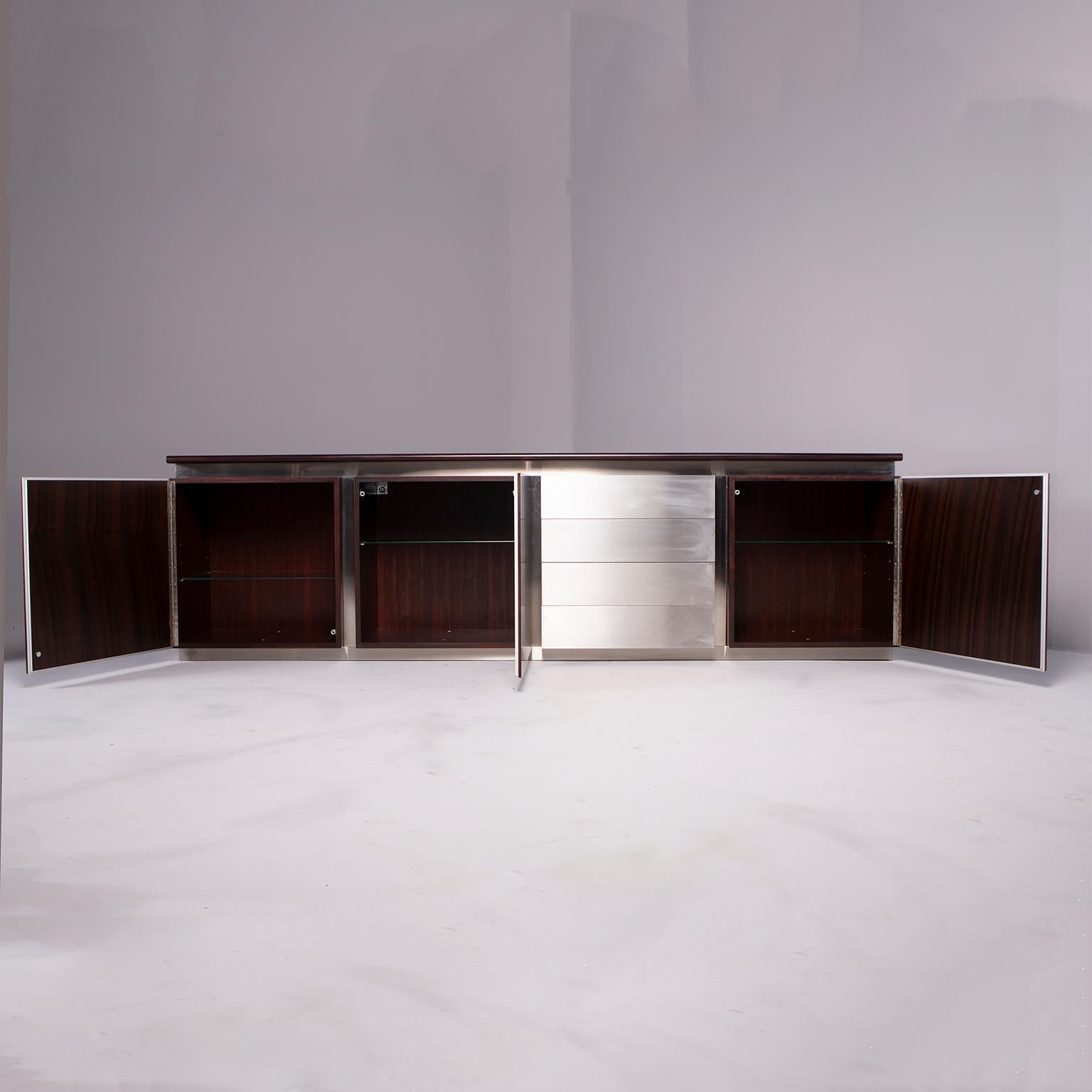Italian Ludovico Acerbis Midcentury Rosewood and Stainless Steel Sideboard