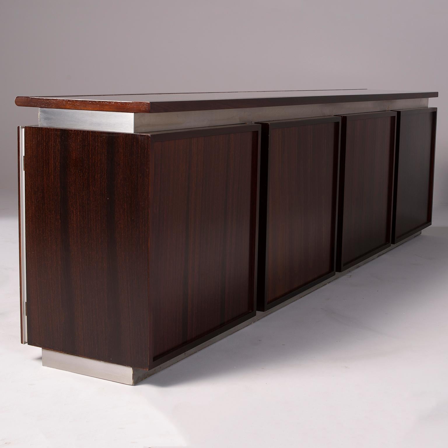 Ludovico Acerbis Midcentury Rosewood and Stainless Steel Sideboard In Good Condition In Troy, MI