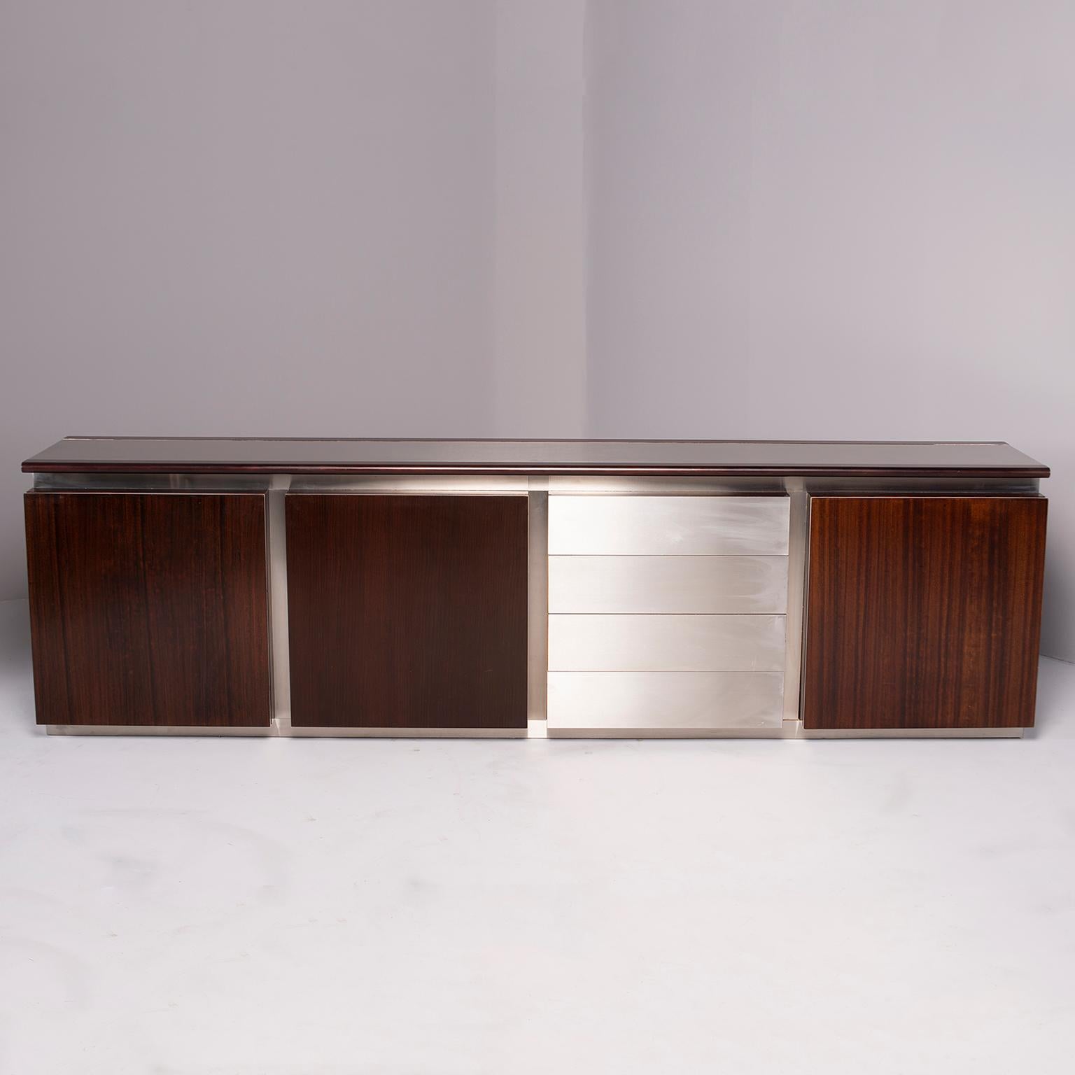Ludovico Acerbis Midcentury Rosewood and Stainless Steel Sideboard 1