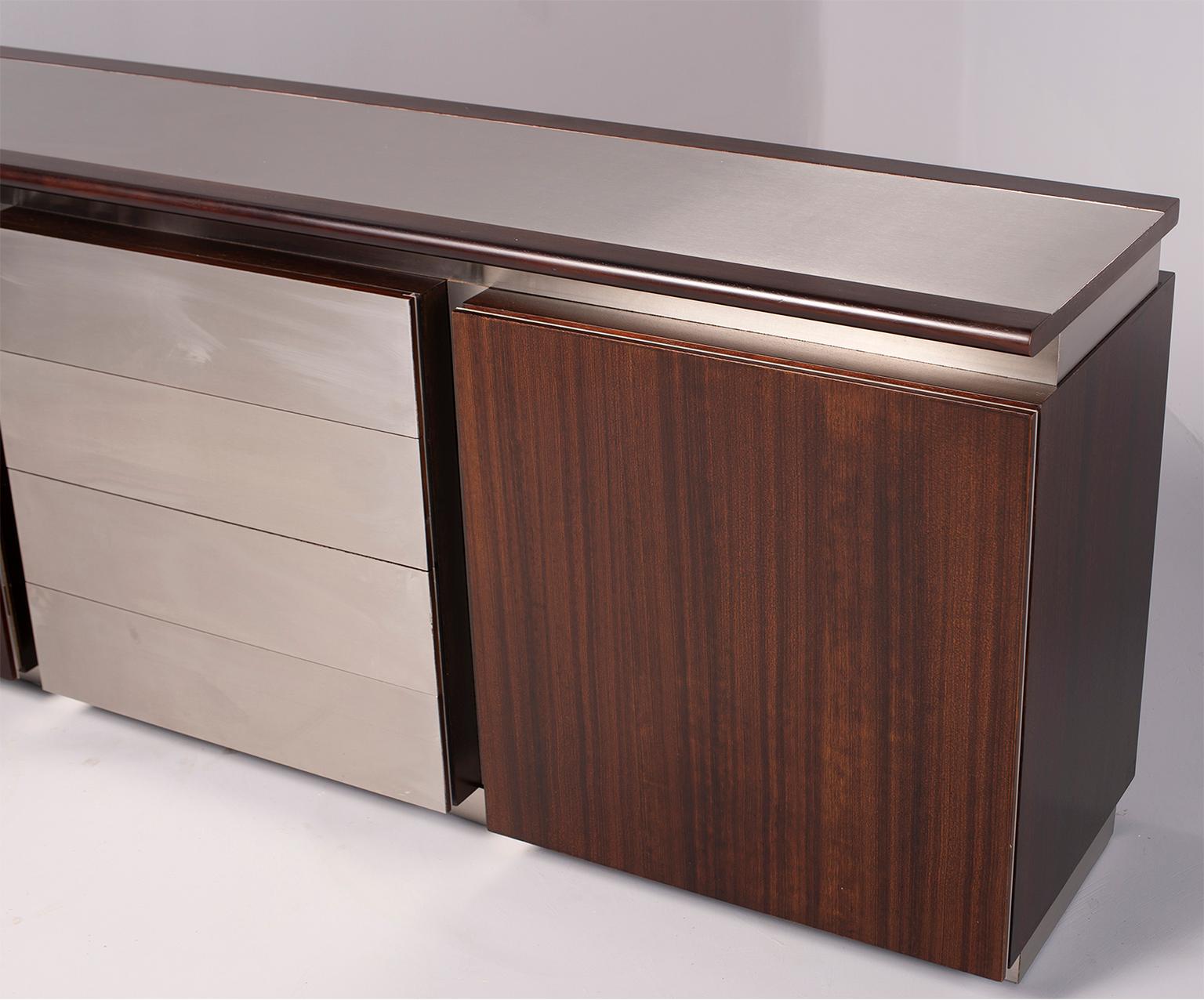 Ludovico Acerbis Midcentury Rosewood and Stainless Steel Sideboard 2