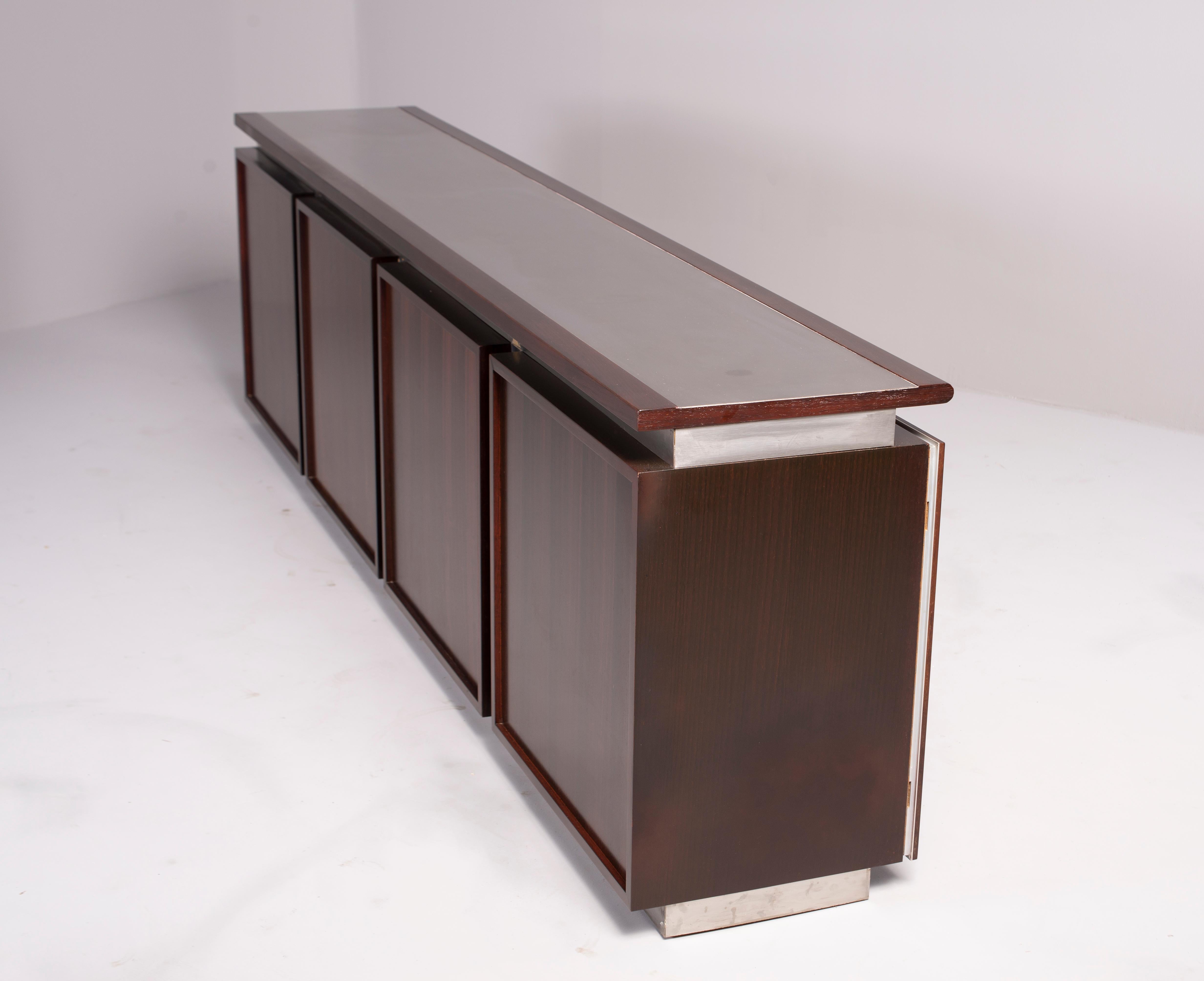 Ludovico Acerbis Midcentury Rosewood and Stainless Steel Sideboard 3