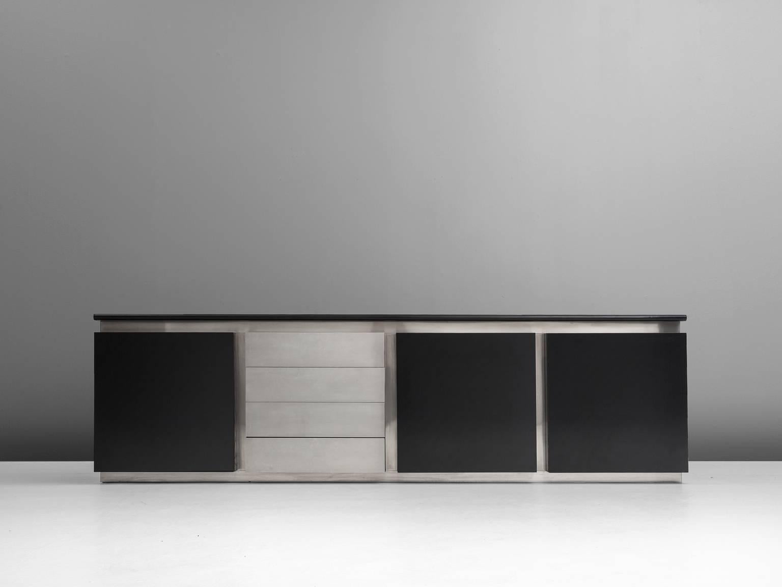 Mid-Century Modern Ludovico Acerbis Sideboard in Stained Oak and Aluminium