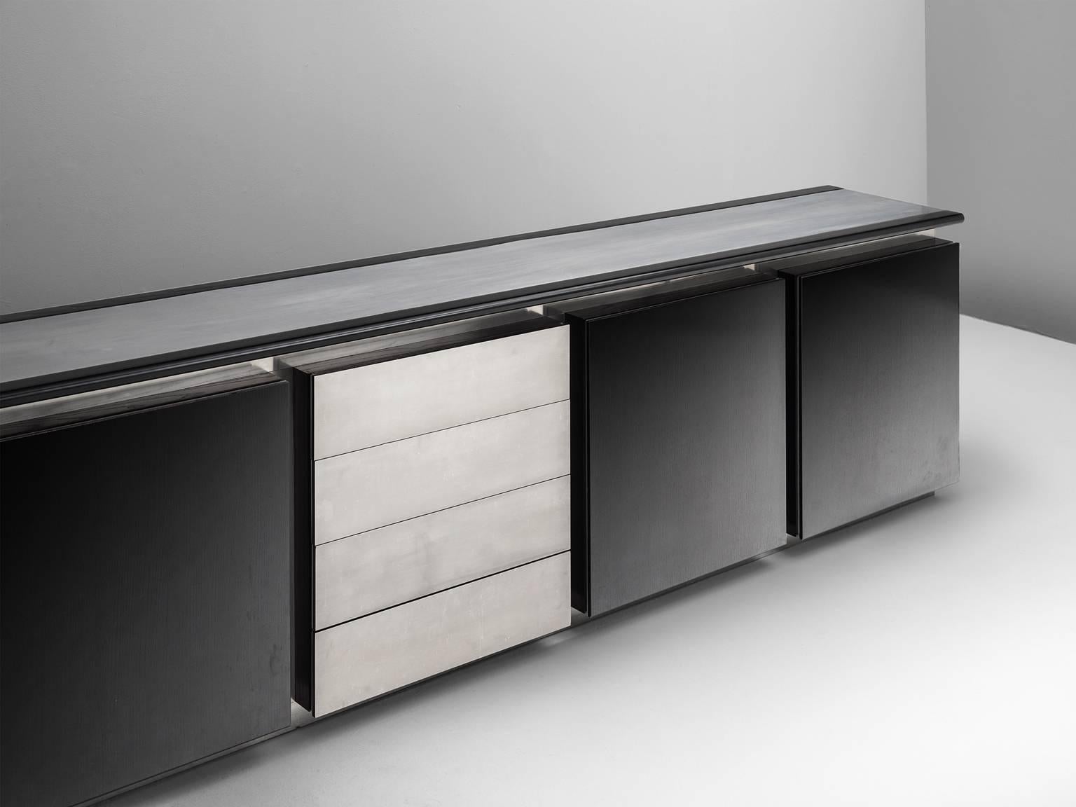 Italian Ludovico Acerbis Sideboard in Stained Oak and Aluminium