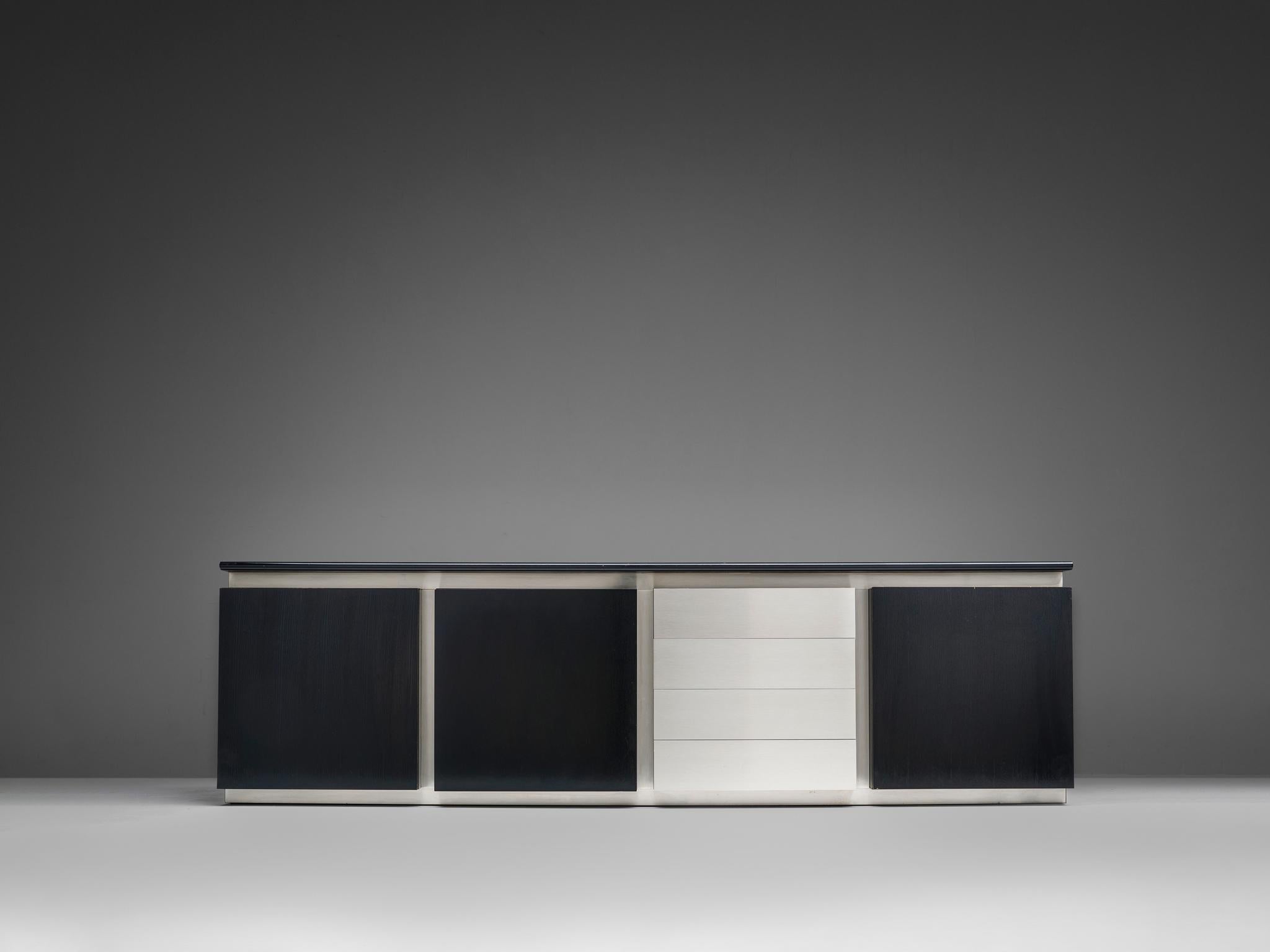 Italian Ludovico Acerbis Sideboard in Black Lacquered Ash and Brushed Aluminium