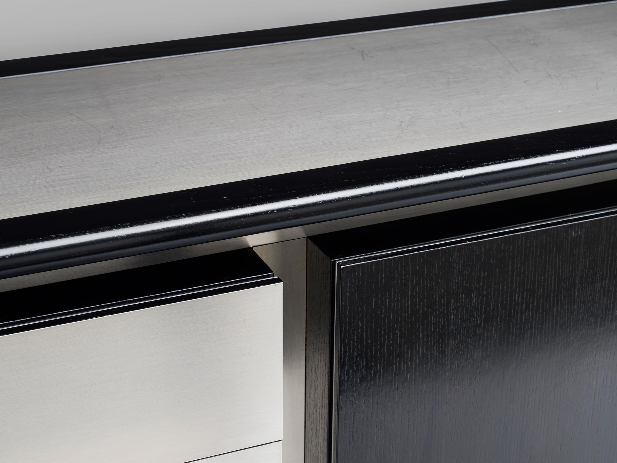 Ludovico Acerbis Sideboard in Black Lacquered Ash and Brushed Aluminium In Good Condition In Waalwijk, NL