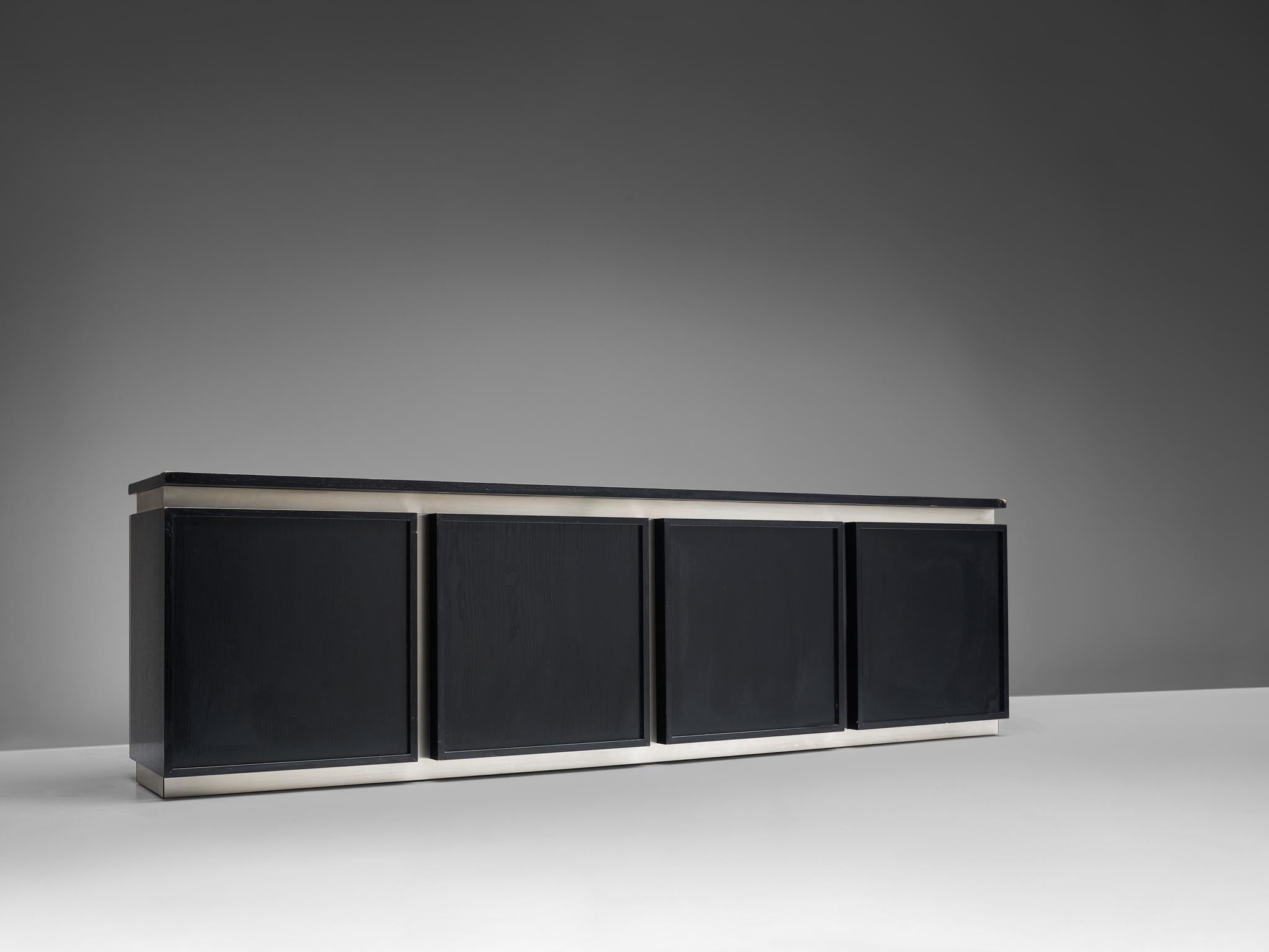 Late 20th Century Ludovico Acerbis Sideboard in Black Lacquered Ash and Brushed Aluminium For Sale