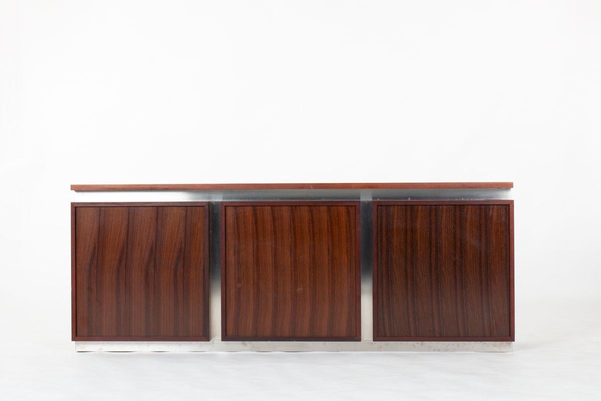 Buffet Ludovico Acerbis en acier inoxydable et bois de rose, Italie, années 1970 Bon état - En vente à JASSANS-RIOTTIER, FR