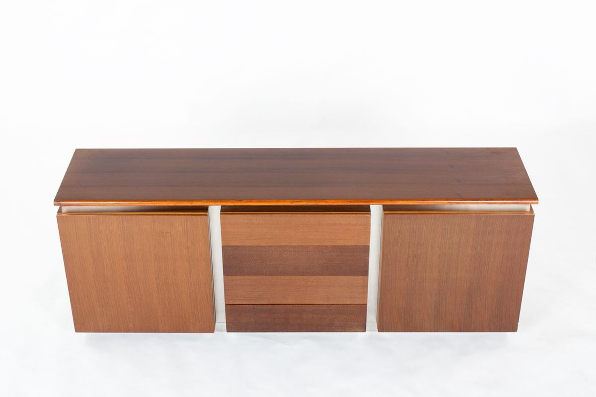 20ième siècle Buffet Ludovico Acerbis en acier inoxydable et bois de rose, Italie, années 1970 en vente