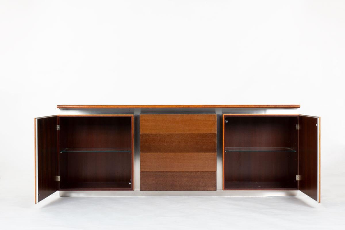 Acier Buffet Ludovico Acerbis en acier inoxydable et bois de rose, Italie, années 1970 en vente
