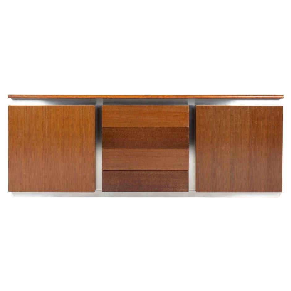 Buffet Ludovico Acerbis en acier inoxydable et bois de rose, Italie, années 1970 en vente