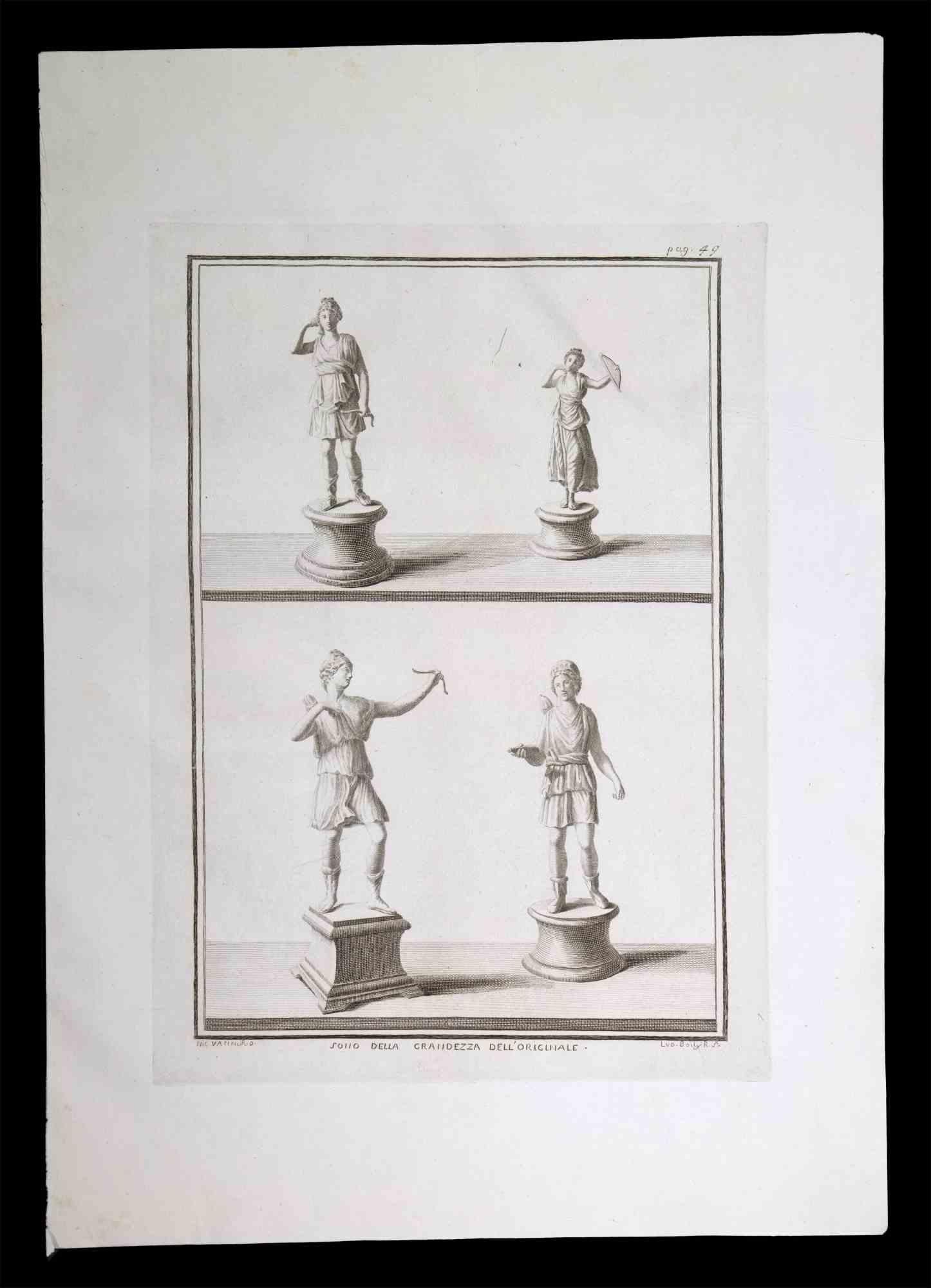 Ludovico Boily Figurative Print - Artemis, Ancient Roman Statue - Etching on Paper - 18th Century