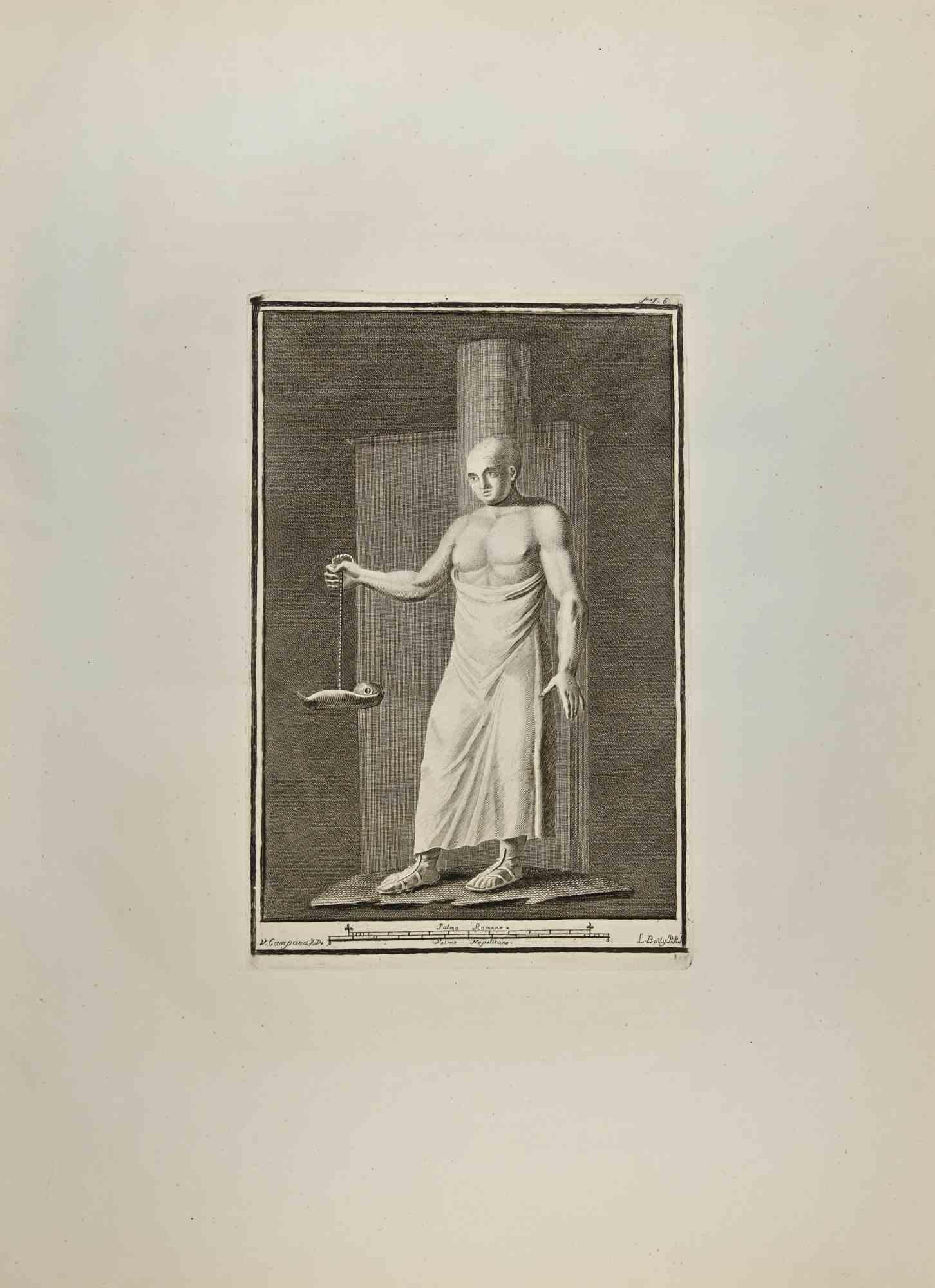 Ludovico Boily Figurative Print - Man With  Lamp - Etching by L. Boily - 18th Century
