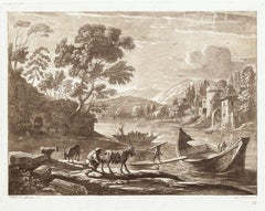 Paesaggio dal Liber Veritatis - Acquaforte in bianco e nero dopo Claude Lorrain - 1815