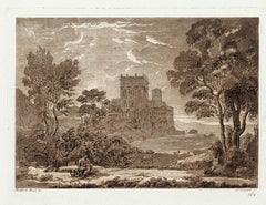Landscape fromLiber Veritatis - Original B/W Etching after Claude Lorrain - 1815