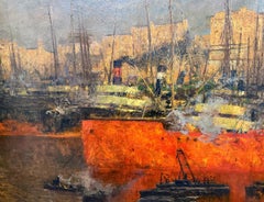Ludovico Cavaleri, "Sole morente nel porto di Savona", firmato, 1929