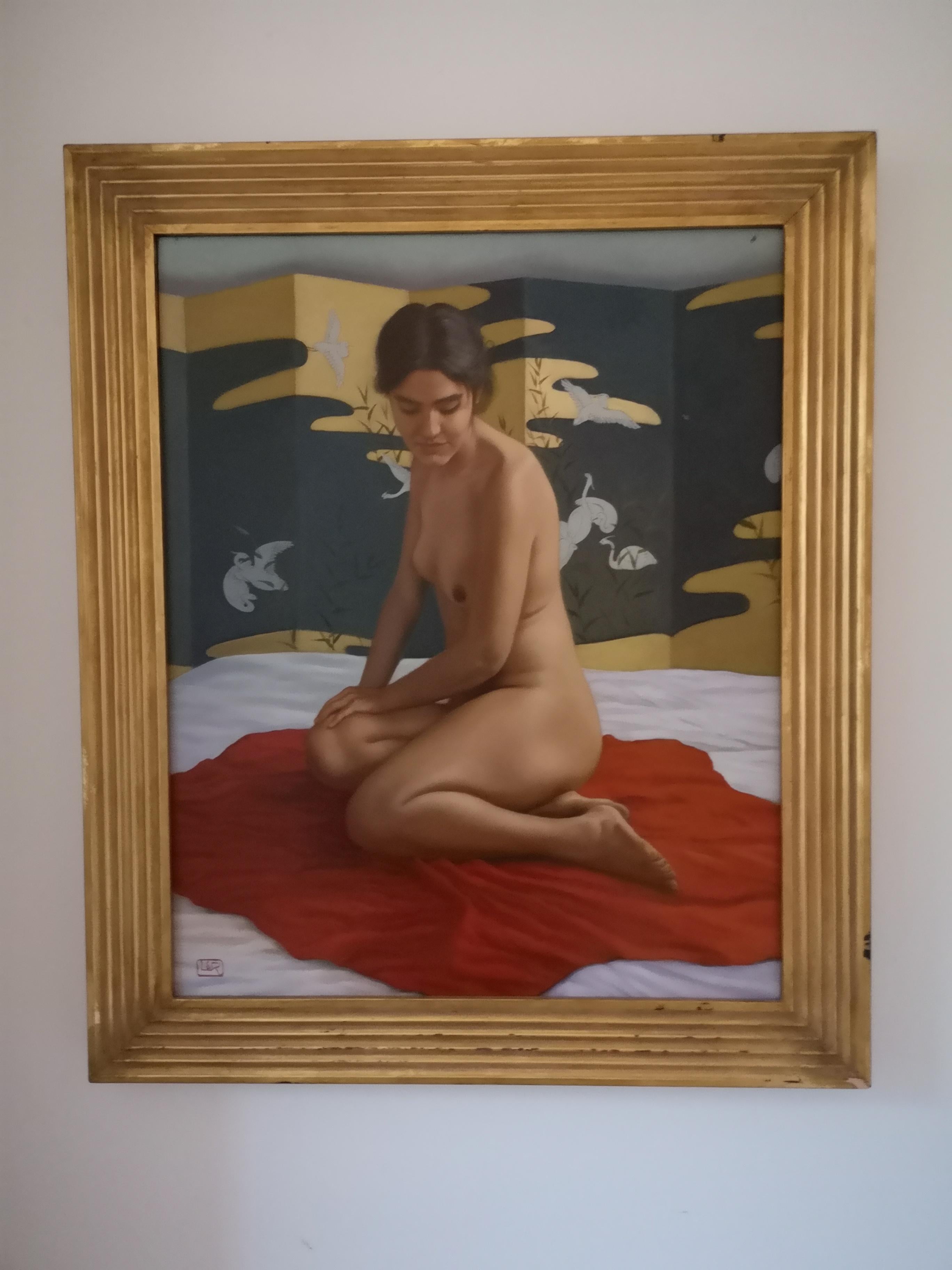 Paint Ludovico della Rocca (Italian, 1954 -) 'Girl on a Red Rug' For Sale