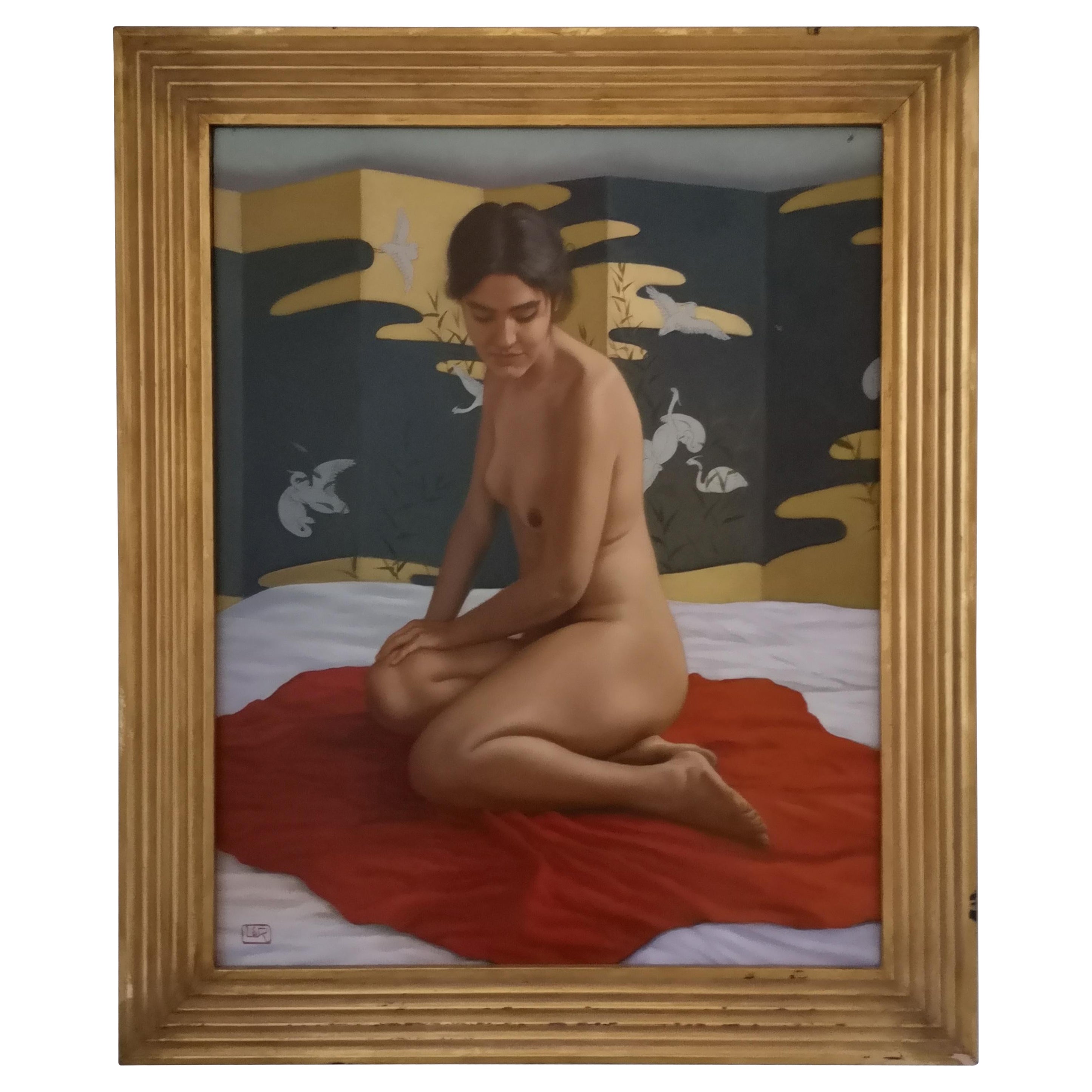 Ludovico della Rocca (italien, 1954 -) "Fille au tapis rouge". en vente