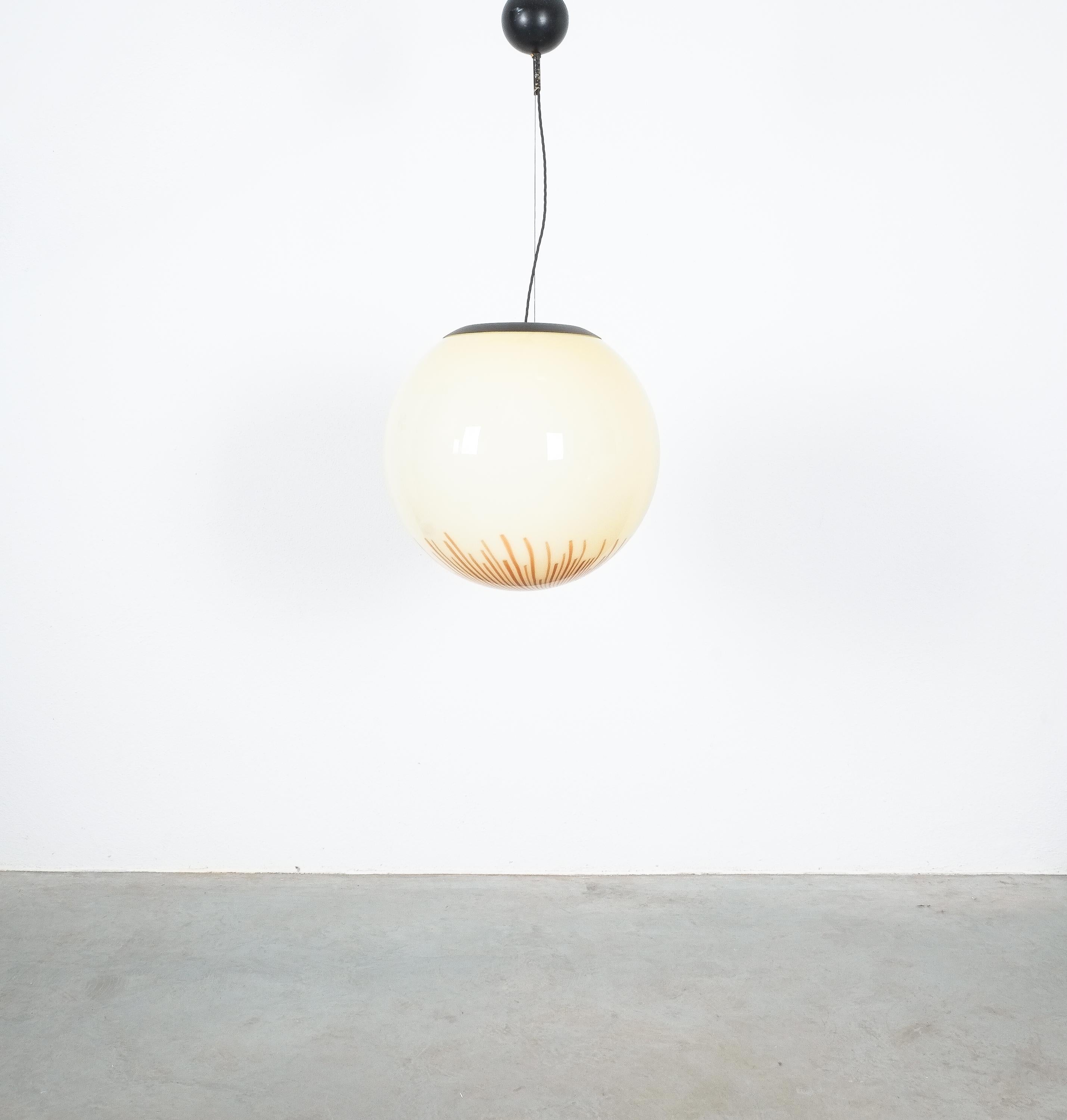 Mid-Century Modern Ludovico Diaz de Santillana Glass Ball Pendant Lamp Anemone, Italy