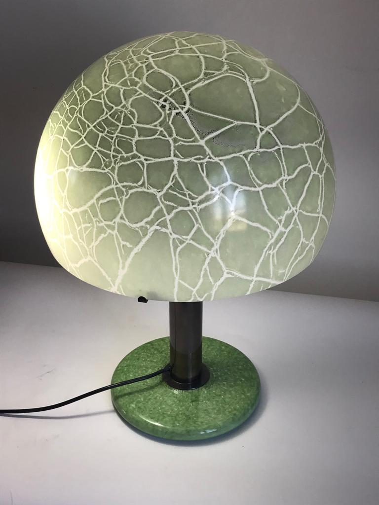 Metal Ludovico Diaz de Santillana Green Murano Glass Italian Table Lamp, Venini 1960