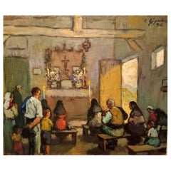 Ludovico Gignoux " in the Church " Signed Early 20th Century
