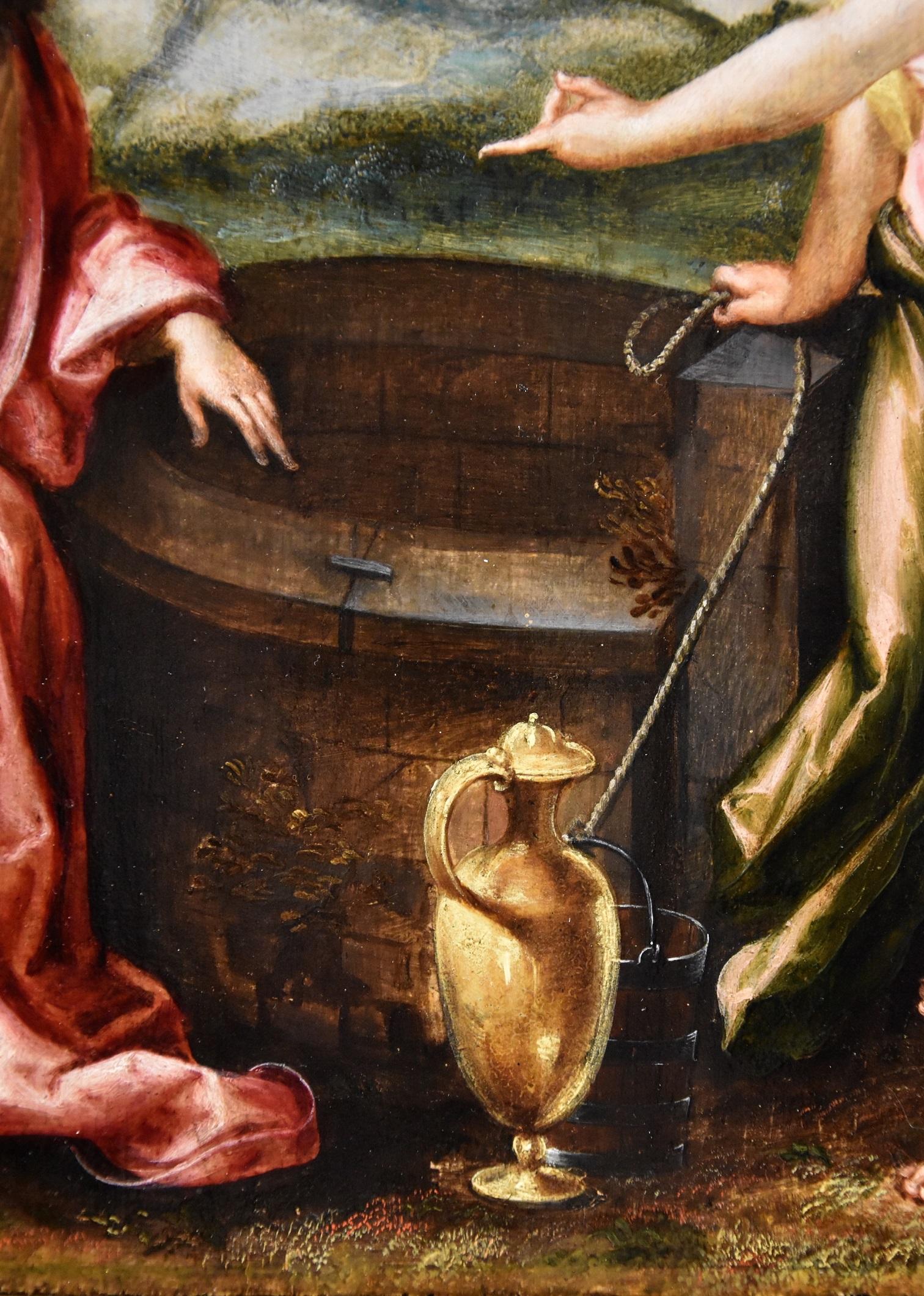 Christ Samaritan Woman Pozzoserrato Paint Oil on table 17th Century Old master For Sale 2