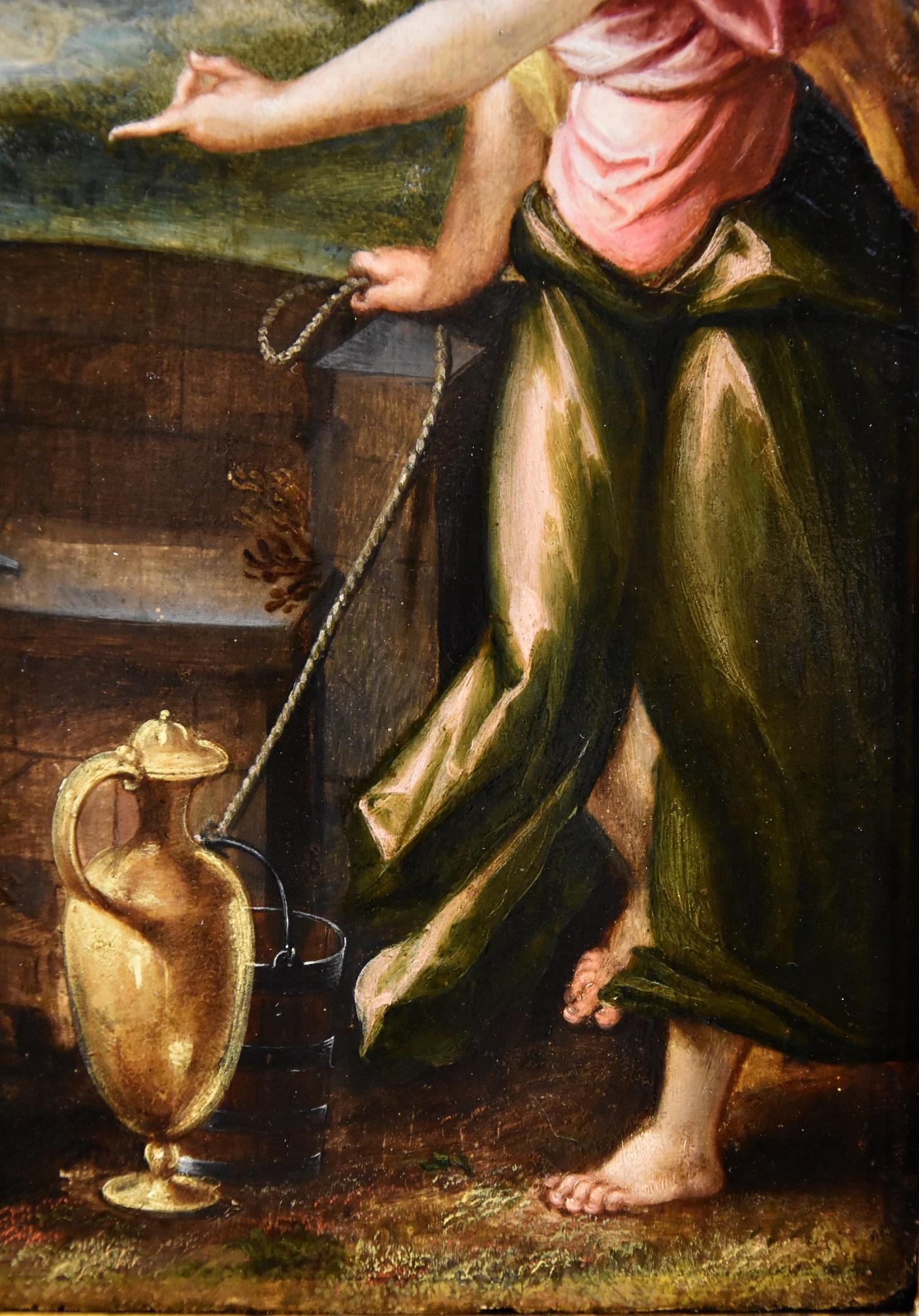 Christ Samaritan Woman Pozzoserrato Paint Oil on table 17th Century Old master For Sale 3