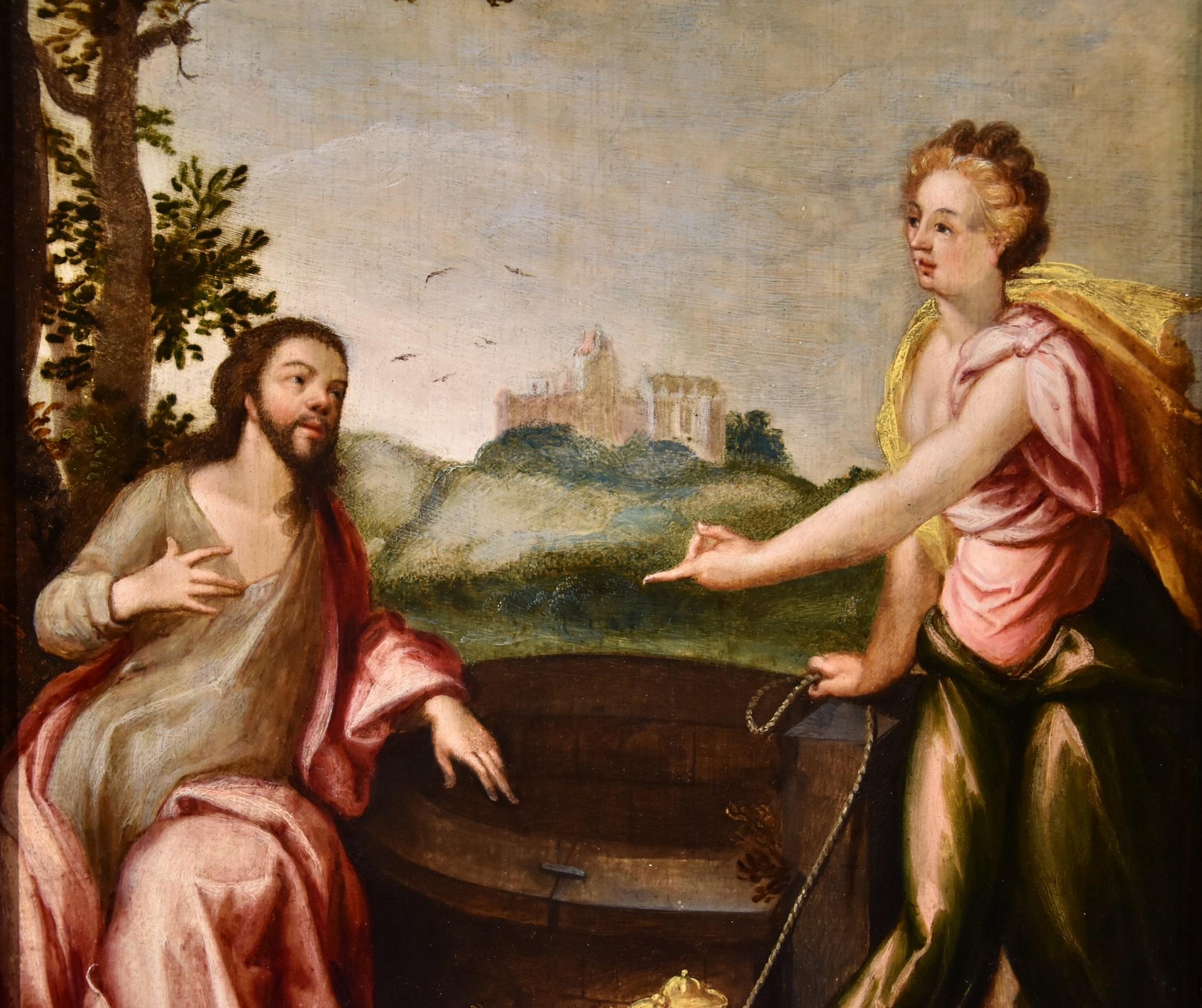 Christ Samaritan Woman Pozzoserrato Paint Oil on table 17th Century Old master For Sale 4