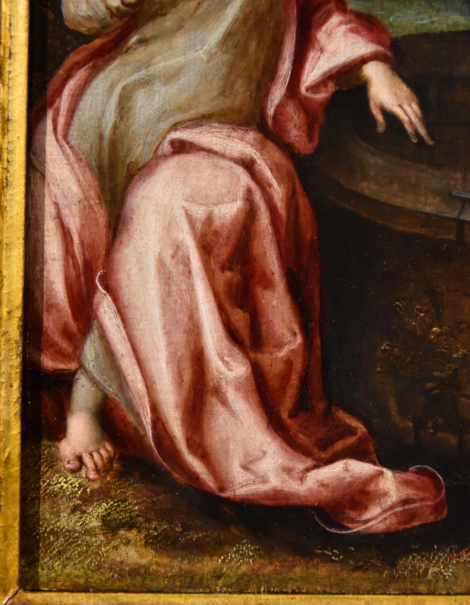 Christ Samaritaine Peinture de Pozzoserrato Huile sur table 17e siècle Ancien maître en vente 3