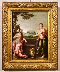 Christ Samaritan Woman Pozzoserrato Paint Oil on table 17th Century Old master