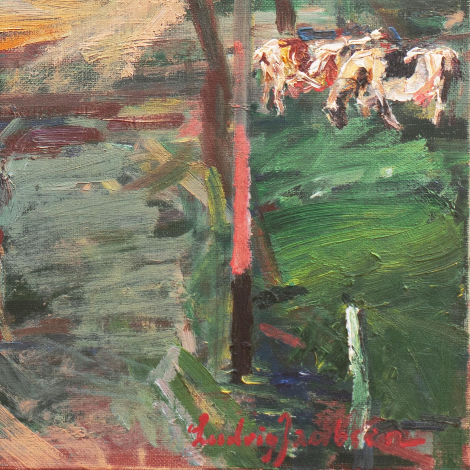 „Rural Farm Scene“, Postimpressionist, Pariser Salon, Royal Academy, Benezit – Painting von Ludvig Jacobsen