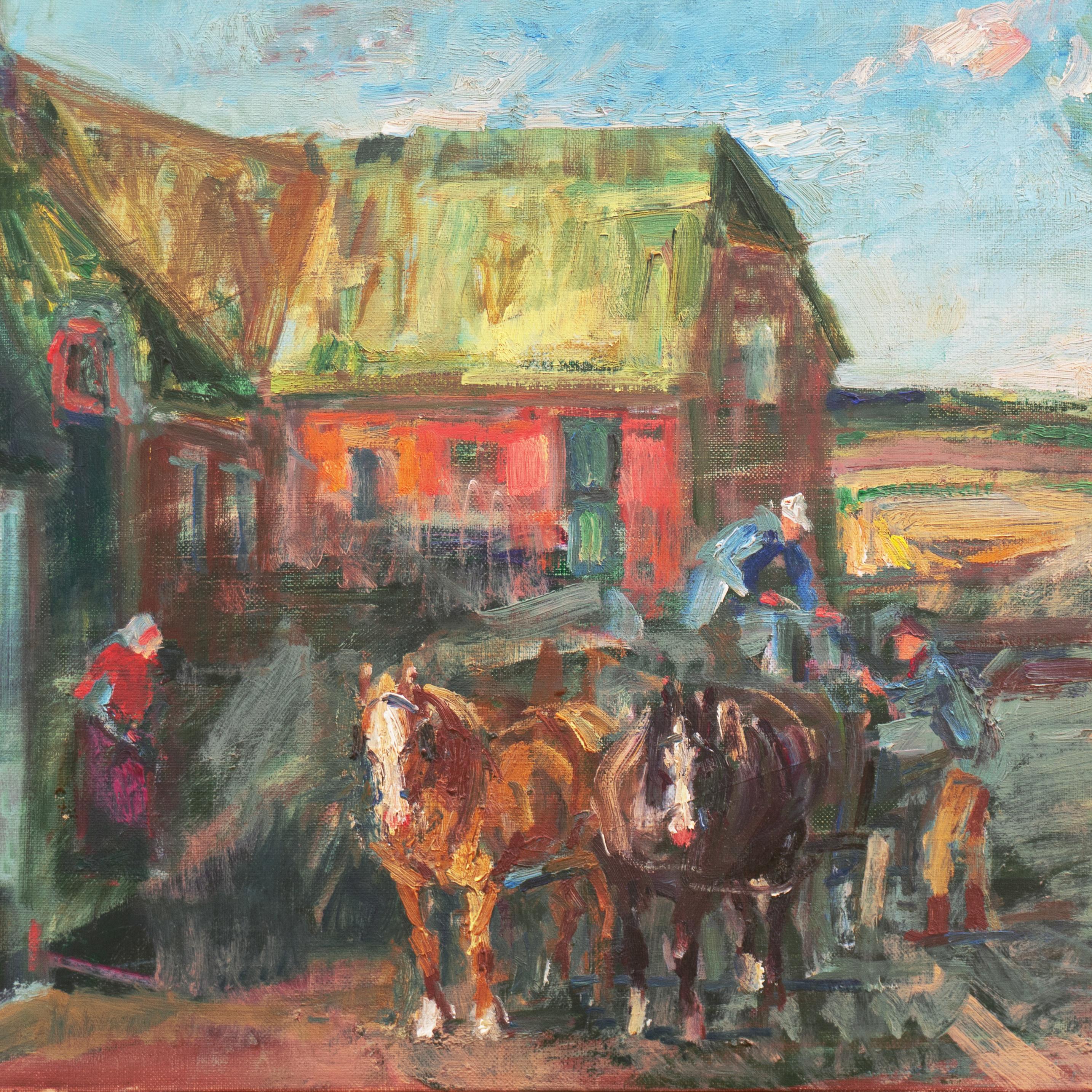 « Scène de ferme rurale », post-impressionniste, Salon de Paris, Royal Academy, Bénézit - Post-impressionnisme Painting par Ludvig Jacobsen